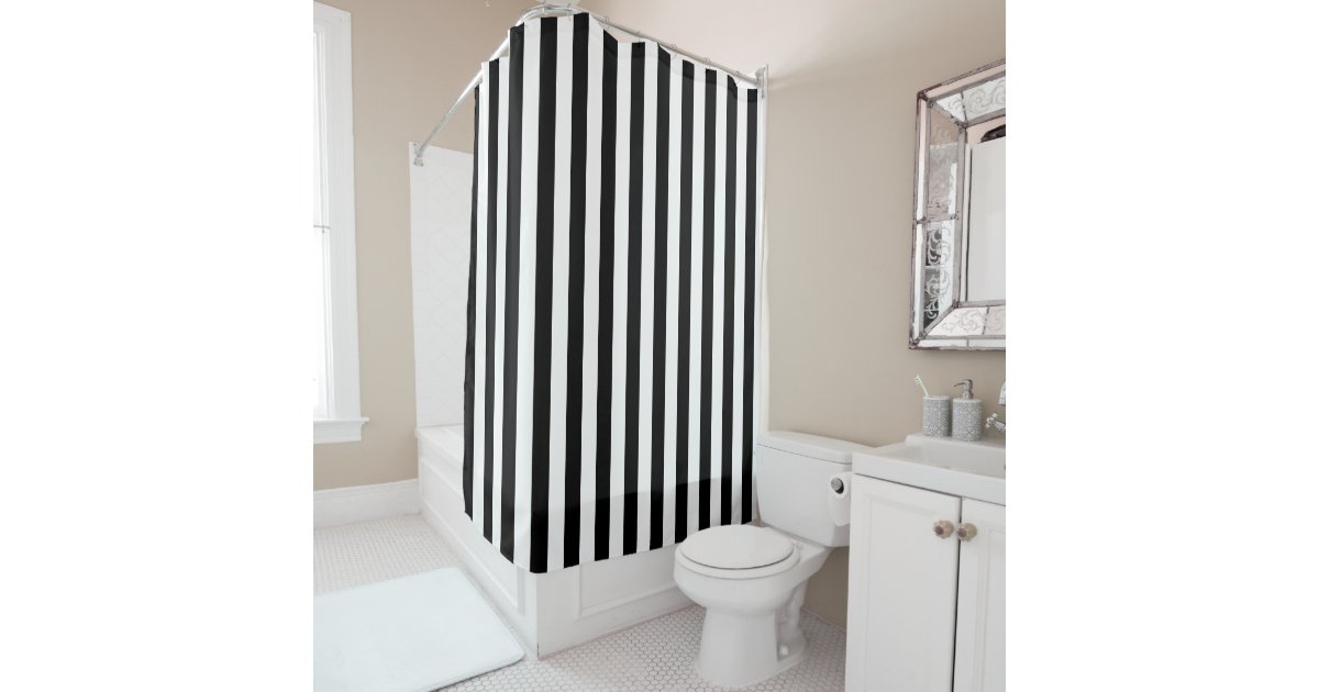 Black And White Vertical Stripes Shower Curtain Zazzle Com