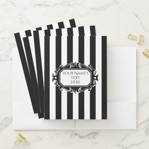 Black and white vertical stripes with fancy label pocket folder