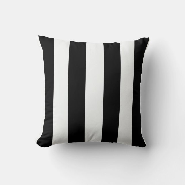 Black and White Vertical Thick Striped Pillow (Front)
