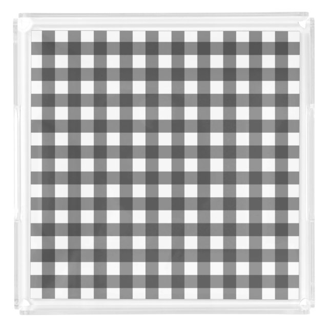 Black and White Vichy Print Gingham Pattern Acrylic Tray (Front)