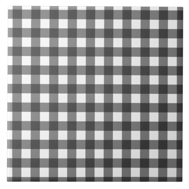 Black and White Vichy Print Gingham Pattern Ceramic Tile (Front)