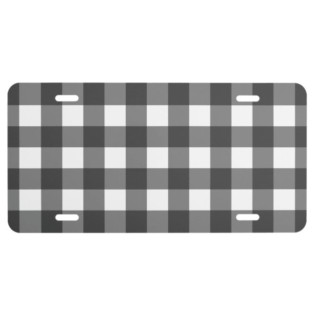 Black and White Vichy Print Gingham Pattern License Plate (Front)
