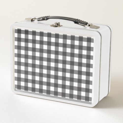 Black and White Vichy Print Gingham Pattern Metal Lunch Box