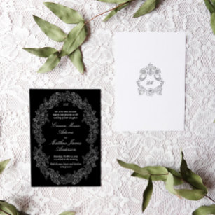 Black and White Victorian Antique Classic Wedding Invitation