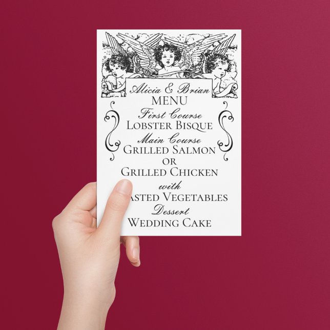 Black and White Victorian Cherubs Wedding Menu (Creator Uploaded)