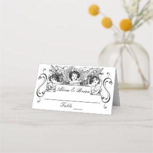 Black and White Victorian Cherubs Wedding Place Card