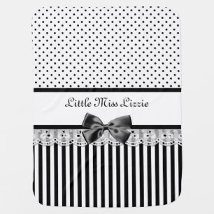 Black and White Victorian Chic Polka Dot Stripe Stroller Blanket