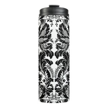 Black And White Victorian Floral Pattern Thermal Tumbler by Crosier at Zazzle