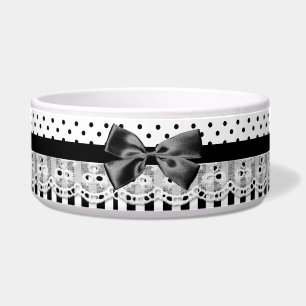 Black And White Victorian Stripes With Bow Bowl
