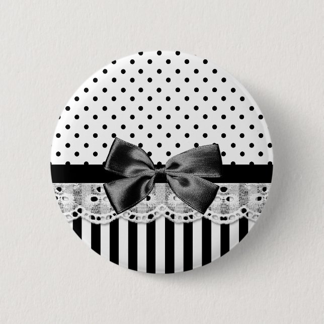 Black And White Victorian Stripes With Bow Button (Front)