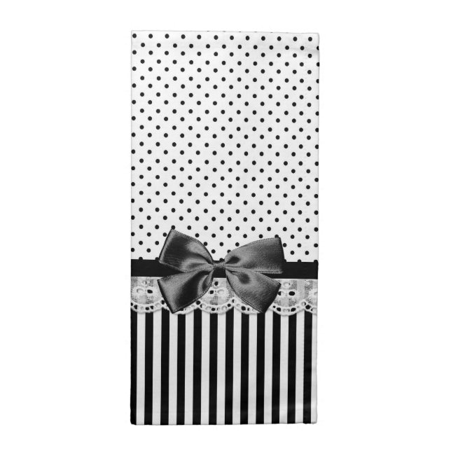 Black And White Victorian Stripes With Bow Cloth Napkin (Half Fold)