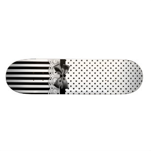 Black And White Victorian Stripes With Bow Skateboard Deck