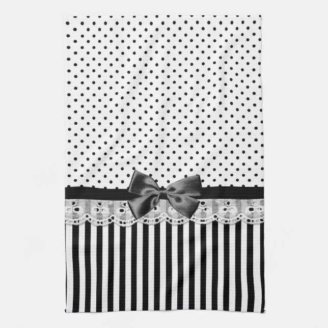 Black And White Victorian Stripes With Bow Towel (Vertical)