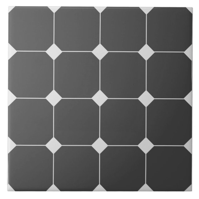 Black and White Victorian Style Geometric Pattern Ceramic Tile