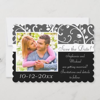 Black And White Vines Photo Save The Date Card by CustomInvites at Zazzle