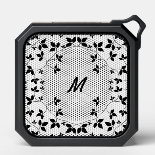Black and White Vines with Monogram Initial Bluetooth Speaker