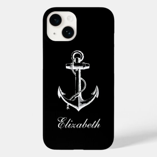 Black and White Vintage Anchor Monogram Case_Mate iPhone 14 Case