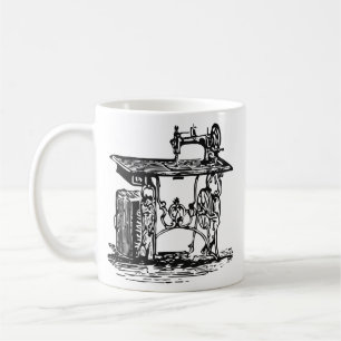 Black and White Vintage Antique Sewing Machine Coffee Mug