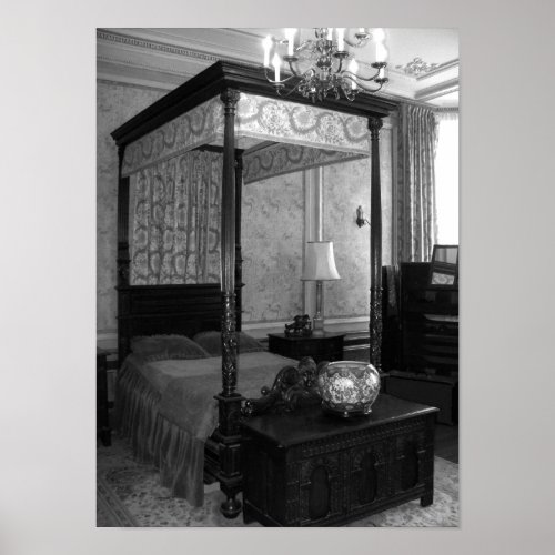 Black And White Vintage Bedroom Photograph Poster