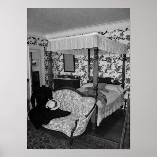 Black And White Vintage Bedroom Photograph Poster