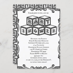 Black and White Vintage Blocks Baby Shower Invitation