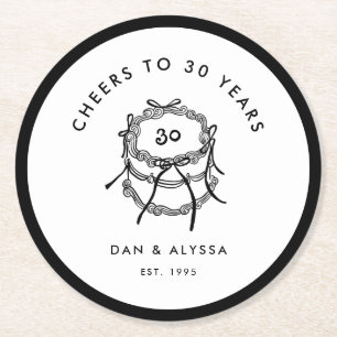 Black and White Vintage Cake Anniversary  Round Paper Coaster