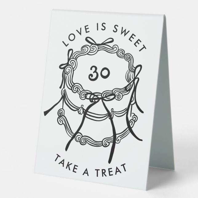Black and White Vintage Cake Anniversary  Table Tent (Front)
