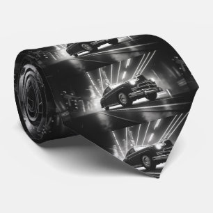 Black and white Vintage Car Pattern Neck Tie
