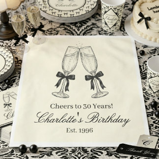 Black and White Vintage Champagne Birthday Party  Napkins