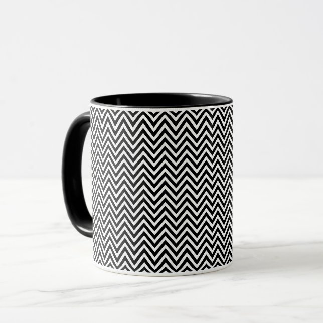 Black and White Vintage Chevron Stripes Mug (Front Left)