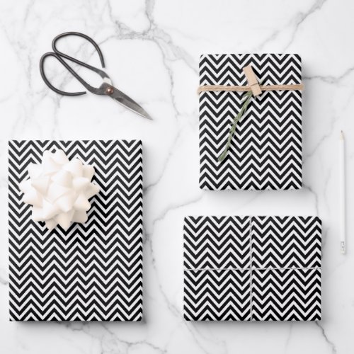 Black and White Vintage Chevron Stripes Wrapping Paper Sheets