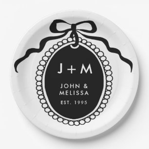 Black and White Vintage Coquette Anniversary Paper Plates