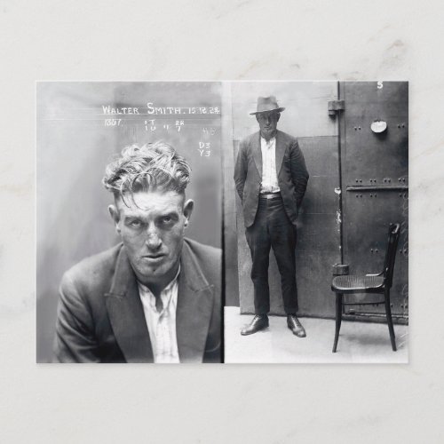 Black and White Vintage Criminal Mug Shot Photo Postcard