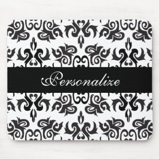 Black and White Vintage Damask Designs Mouse Pad