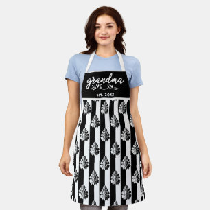 Black and White Vintage Damask Stripes Grandma Est Apron