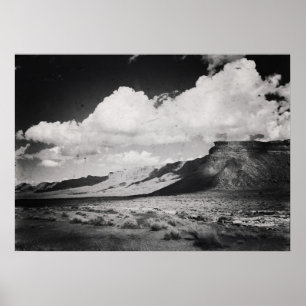 Black and White Vintage Desert Landscape Mountain Poster