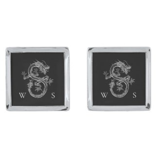 Black and White Vintage Dragon Monogram Initial