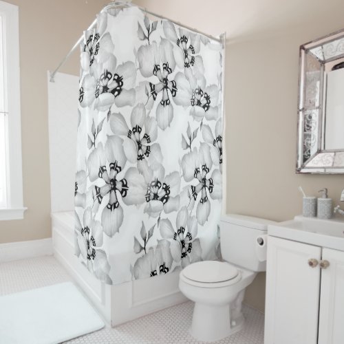 Black and White Vintage  Elegant Floral Pattern Shower Curtain