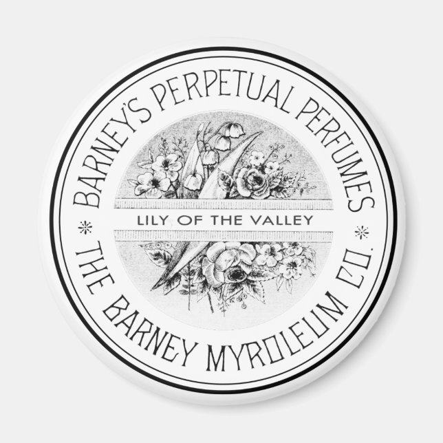 Black and White Vintage Ephemera Perfume Magnet (Front)