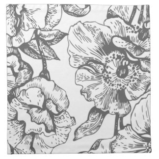 Black and White Vintage Floral Cloth Napkins