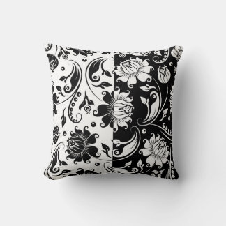 Black and white vintage floral damask throw pillow