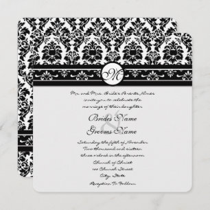 Black and White Vintage Floral Damask Wedding Invitation