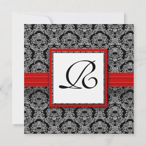 Black and White Vintage Floral Damask Wedding Invitation