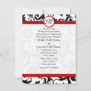 Black and White Vintage Floral Damask Wedding Invitation