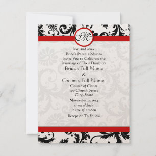 Black and White Vintage Floral Damask Wedding Invitation
