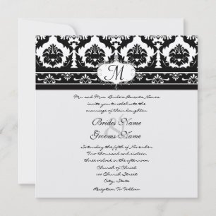 Black and White Vintage Floral Damask Wedding Invitation
