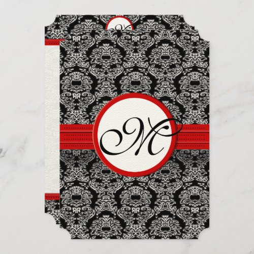 Black and White Vintage Floral Damask Wedding Invitation