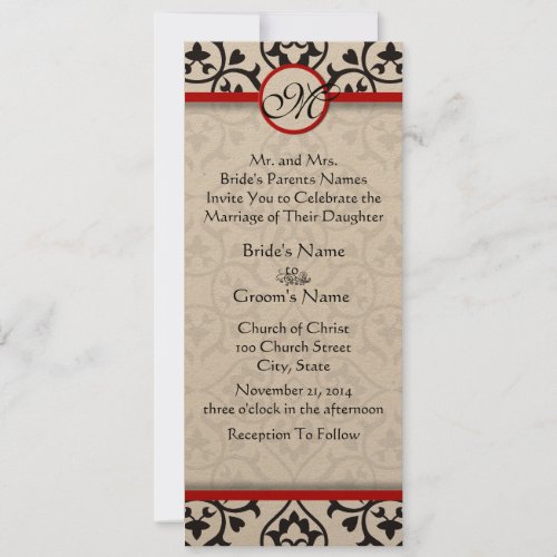 Black and White Vintage Floral Damask Wedding Invitation