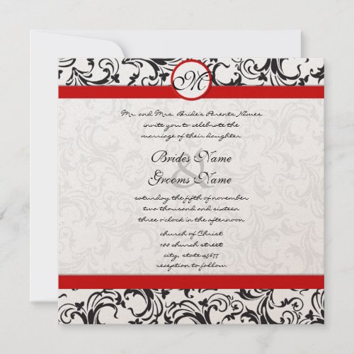 Black and White Vintage Floral Damask Wedding Invitation