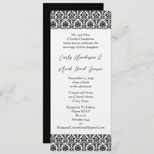 Black and White Vintage Floral Damask Wedding Invitation